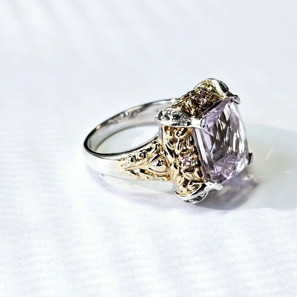 Genuine Victoria Wieck Morganite 💍 in Sterling Silver & 14k Gold Accents Sz 8 - Picture 9 of 12